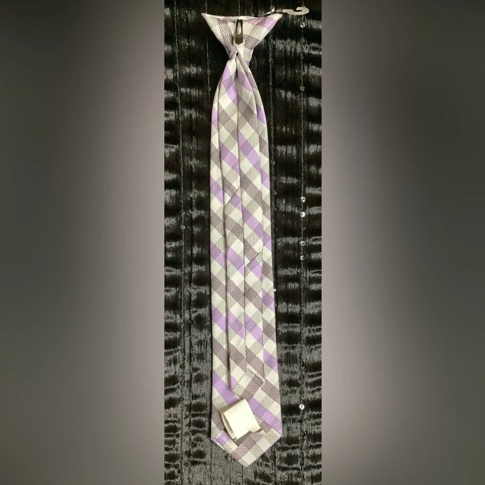Sears Purple and Gray Kids Checkered Clip On Tie